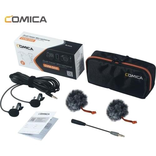 Comica Dual-head Lavalier Lapel Microphone Clip-on Omnidirectional Condense Mic 2.5M/4.5M/6M for Smartphone DSLR GoPro Camera PC