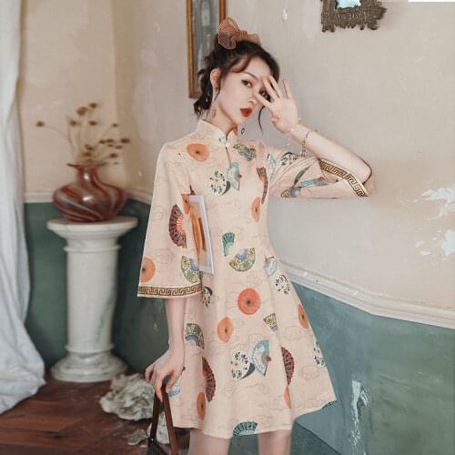 Chinese Traditional Cheongsam Sexy Women Party Dress Cute Mini Girl Evening Robe Gown Vintage Mandarin Collar Qipao Vestidos