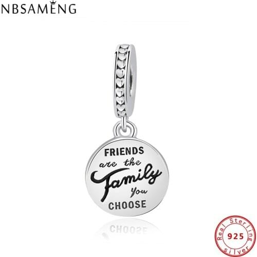 Authentic 925 Sterling Silver Charms Beads Fit Bracelet Friends Are Family Pendant Charm Women DIY Fashion Jewelry
