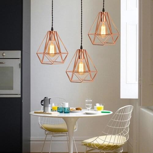 Modern Nordic Industrial Metal Cage Pendant Lamp Vintage Plating Rose Gold Birdcage Creative Hanging Lamp Restaurant Living Room