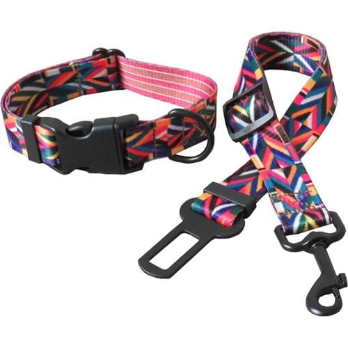 Rainbow Printed Dog Car Safety Seat Belt Adjustable Soft Collar Leash Rope for Small Medium Puppy Walking Leads Pet Supplies