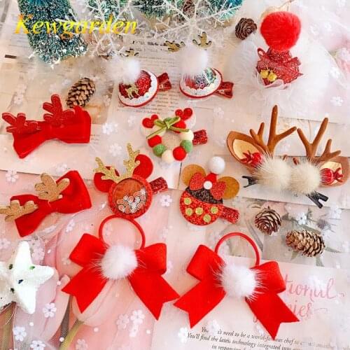 Kewgarden New Christmas childrens hair accessories Santa Hat Baby hair clip girl side clip accessories 12pcs