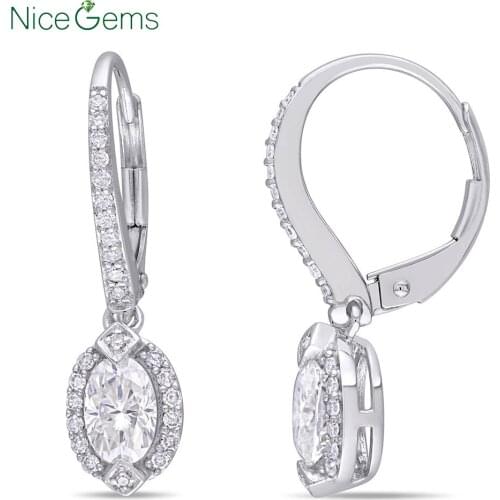 NiceGems Solid 14k White Gold Oval cut Moissanite Hoop Earring 1.25CTW D Color Earrings for women Fine Jewelry Anniversary Gift