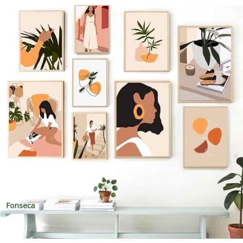Nordic Cartoon Posters Fashion Girl Abstract Canvas Painting Minimalist Vintage Wall Art Pictures For Living Room Home Decor