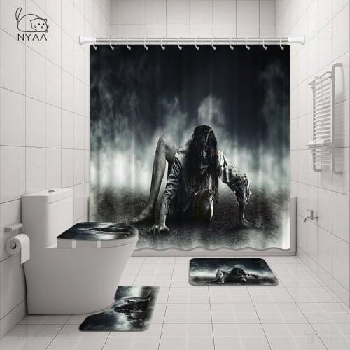 Scary Rusty Rotten Ghost Waterproof Bath Shower Curtain Art Polyester Bathroom Curtain Rug Sets Toilet Cover Non-slip Bath Mat