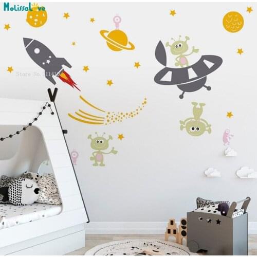 Outer Space Wall Stickers Kids Room Decor Colorful Decals Nursery for Children Nursery DIY Vinyl Murals Removable Gift YT4765