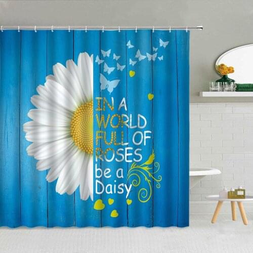 Hand Painted Sunflower Flower Green Plant Butterfly Shower Curtain Polyester Fabric High Quality Bath Screen Decor With Hooks