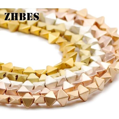ZHBES Rose Gold Silvers Rhombus Cone Hematite Natural Matte Stone Spacers Loose Beads For DIY Jewelry Making Bracelet Findings
