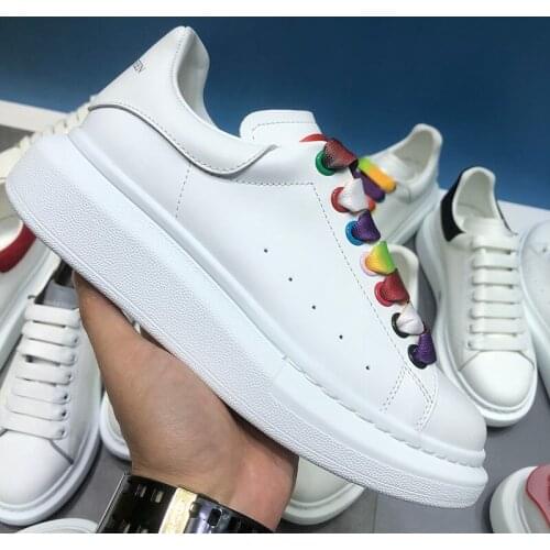2021 new board shoes McQueen small white shoes womens leather is versatile, thick sole increases leisure sports womens height