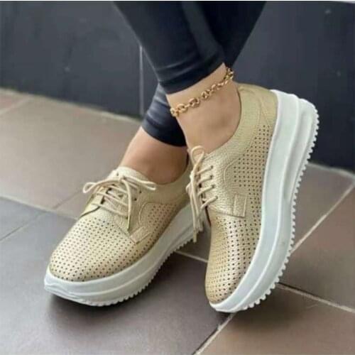 2021 Women Lace-up Platform Vulcanized Breathable Sneakers Female Casual Summer Sport Shoes Ladies Wedges Footwear Plus Size