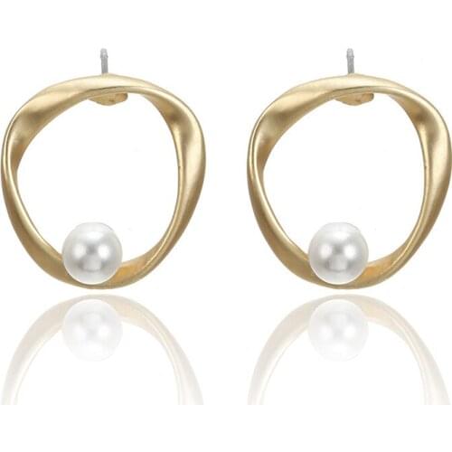 Dreamtop Baroque Simulated Pearl Earrings Earings for Women Jewelry Trendy Geometric Hollow Round Stud Earing Girl Gift E189