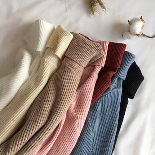 2021 Autumn Winter Thick Sweater Women Knitted Ribbed Pullover Sweater Long Sleeve Turtleneck Slim Jumper Soft Warm Slimming Top