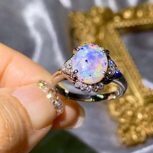 Natural Opal 100% s925 pure silver ring handmade micro inlay 8*10mm opal fashion woman ring