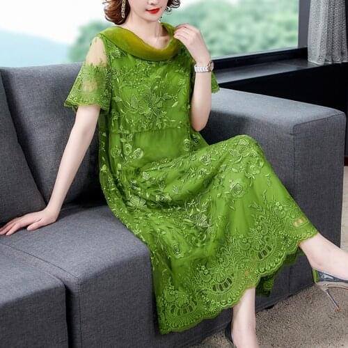 Ladies Embroidered Lace Dress Women Fashion New Slim Sexy Party Short Sleeve Dress Large Size M-4XLHigh Quality Elegant vestidos