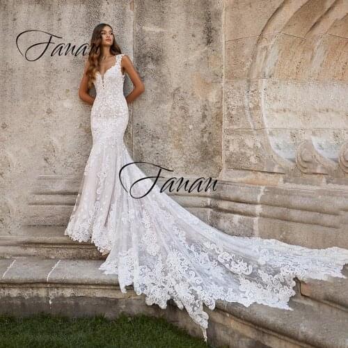 New V-Neck Sleeveless Wedding Dress Lace Appliques Chapel Train Mermaid Luxury Bridal Gown robe de soirée de mariage платье