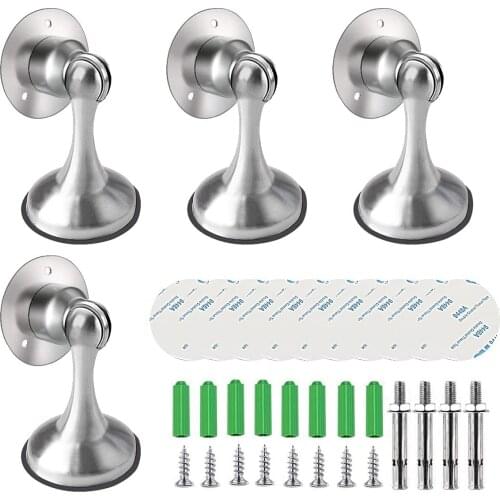 1 Pack(4pcs) Magnetic Door Stop,Stainless Steel Door Stopper with Screws Double Sided Tape,Heavy Duty No Drilling Door Holder