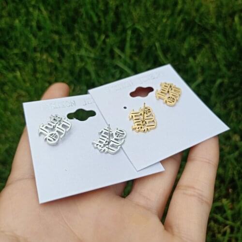 10pair Stainless Steel Ear Studs Old English Letters Stud Earrings Women Men Jewelry Kpop Gold Filled Oorbellen Voor Vrouwen