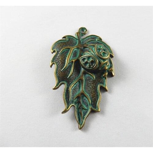 Julie Wang 10PCS Antique Bronze Charms Simulated Green Leaf Of Mulberry Suspension Pendant Jewelry Earring Necklace Accessory