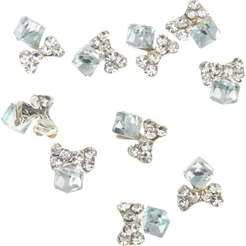 10Pcs Alloy 3D Slice Nail Art Tips Decoration Glitter Rhinestones Peals Jewelry