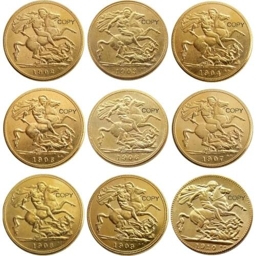 1902-1910) 9PCS Dates For Chose KING EDWARD VII MATT PROOF GOLD PLATED 1 SOVEREIGN (1LSD) COPY COINS