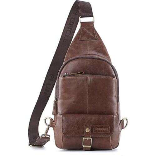 Brand High Quality Men Genuine Leather Cowhide Vintage Chest Back Pack Travel fashion Cross Body Messenger Shoulder Bag