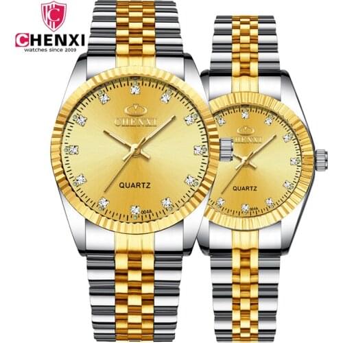 CHENXI Couple Watch Brand Luxury Diamond Watch Women Stainless Steel Waterproof Business Wrist Watch For Men And women Quartz