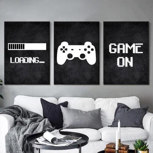 Black and White Game Loading Canvas Painting Gaming Control Poster Gamer Wall Art Nordic Home Decor Living Room Wall Pictures