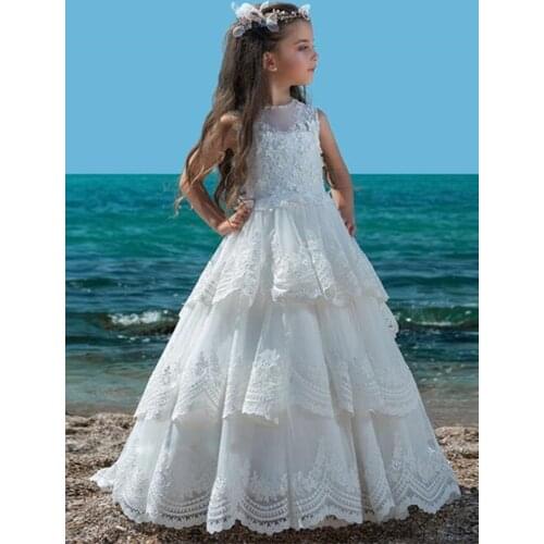 Kids Flower Girl Dresses Children Pageant Evening Gowns Sequined Lace Mesh Ball Gowns Wedding First Communion Dresses