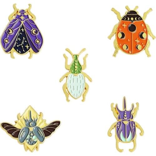 Cartoon Beetle Ladybug Insect Enamel Pins Cute Animals Brooches Bag Lapel Badge Fashion Jewelry Gift for Friends Kids