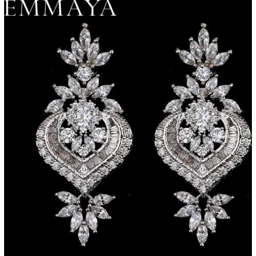 EMMAYA New Arrival Luxury Big Long Flower Pendant Drop Earrings With Shining CZ Brincos Bridal Women Wedding Party Jewelry