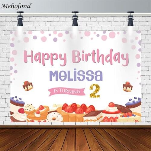 Sweet Girl Backdrop Customized Happy 2nd Birthday Party Cake Smash Polka Dot Photography Background Studio Photocall Decor Props