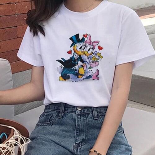 Sweet Disney Donald Daisy Duck Couple T Shirt Summer Women Short Sleeve Tshirts Funny Harajuku Tops Lover Tee Dropship