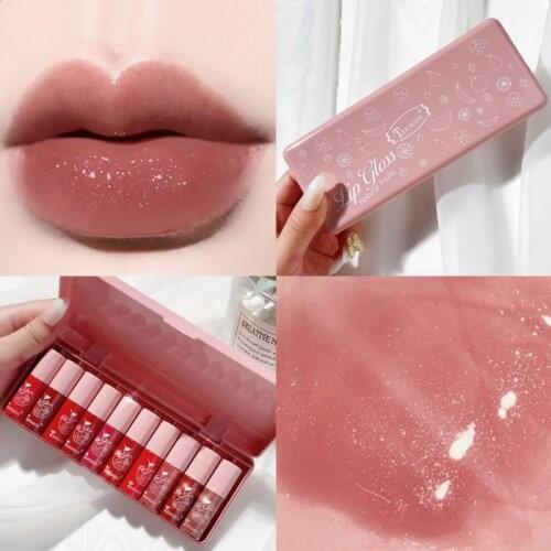 10Colors Lip Glaze Velvet Matte Air Lip Crystal Jelly Glaze Set Lip Gloss Lipstick Sexy Moisturizing Long Lasting TSLM1