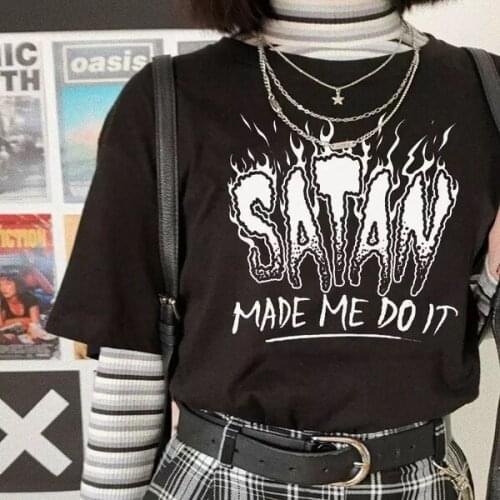 Gothic Satan Made Me Do it Hipster t-shirt women graphic funny fashion 100% Cotton street style unisex casual tee top tshirts