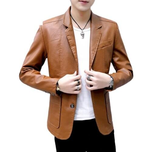 Leather mens jackets spring and autumn mens suit jackets Korean style slim young mens suits