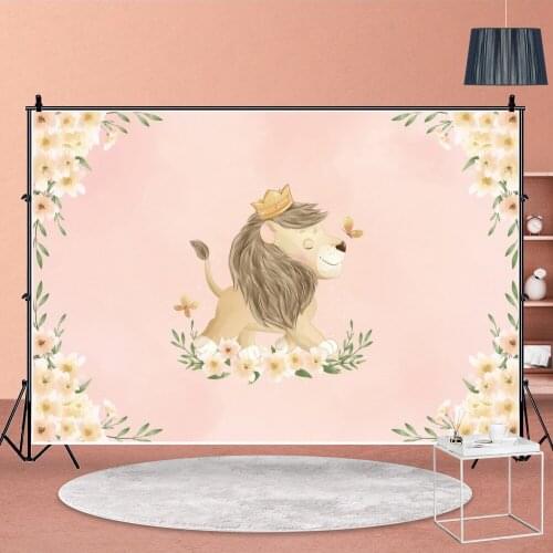 Forest Little Lion Background Baby Shower Custom Photo Vinyl Studio Cartoon Flower Birthday Party Wall Decor Backdrop Banner
