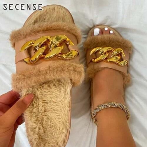 Summer Plus Size Women Shoes Open Toe Solid Color Metal Chain Slippers Female Sandals For Ladies Ourdoor Beach Party 2021 SECENS