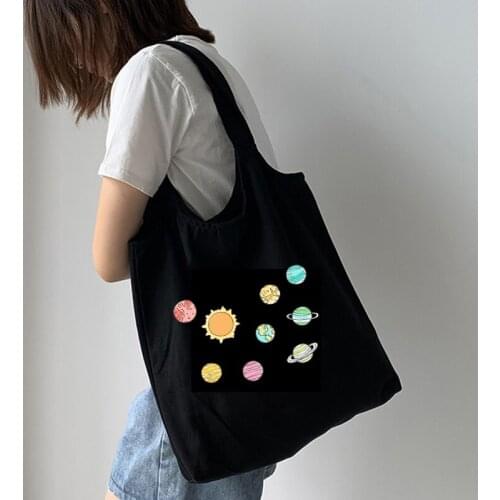 Kawaii Cartoon Print Shopping Bags Girls Canvas Shoulder Bags for Women Kpop Fashion Casual Pacakge Hand Bag Reusable Beach Bag