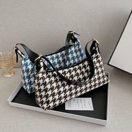 Fashion Plaid Pattern Shoulder Underarm Bag Female Woolen Top-handle Bags Casual Elegant Chain Street Commuter Hobo Handbag Tote