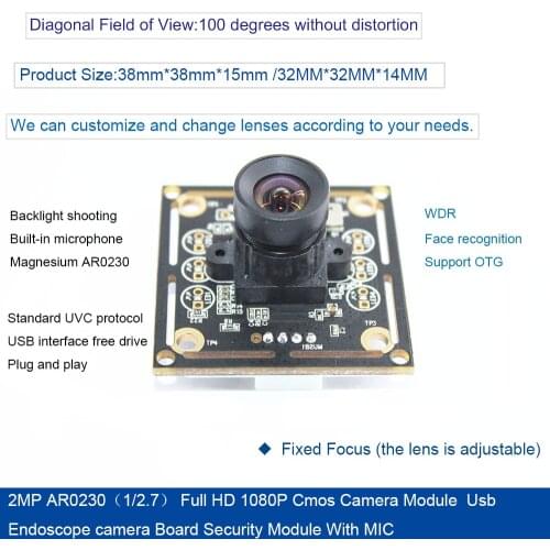 2MP AR0230（1/2.7） Full HD 1080P Cmos Camera Module 1920*1080 Full HD Usb endoscope camera Board Security Module