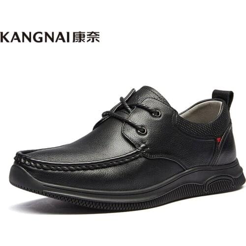 KANGNAI Men Shoes Genuine Leather Lace-Up Comfortable Formal Business Casual Shoes