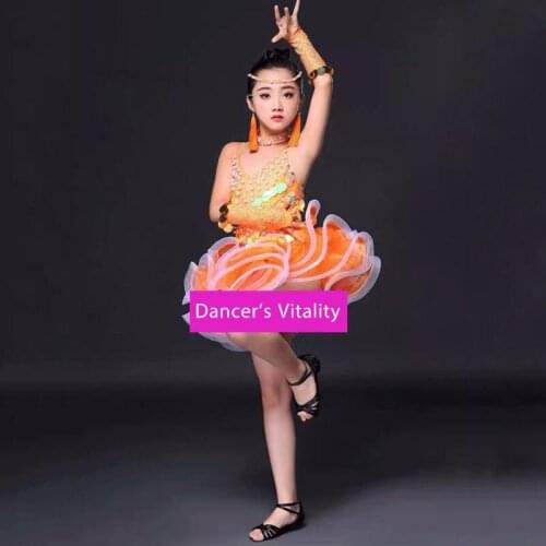 New Latin Dance Competition Clothes Children Female Adult Upscale Dress Performance Diamond Sequins Dance Clothing