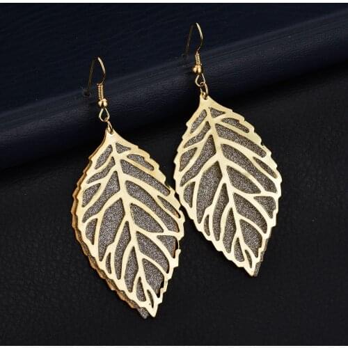 New Hot Selling Korean Fashion Color Preserving Hollow Frosted Metal Leaf Earrings Forest Metal Leaf Earrings Womens Jewelry