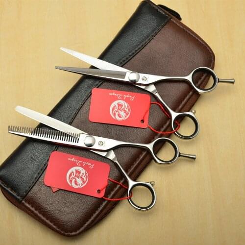 2Pcs 5.5'' 16cm Purple Dragon Japan 440C Professional Human Hair Scissors Hairdressing Scissors Cutting Shears + Thinning Z1021