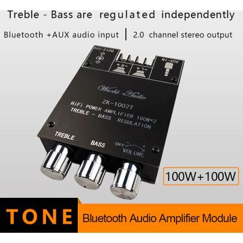 ZK-1002T TPA3116D2 Bluetooth 5.0 Subwoofer Amplifier Board 2*100W 2.0 Channel High Power Audio Stereo Amplifier Board Bass AMP
