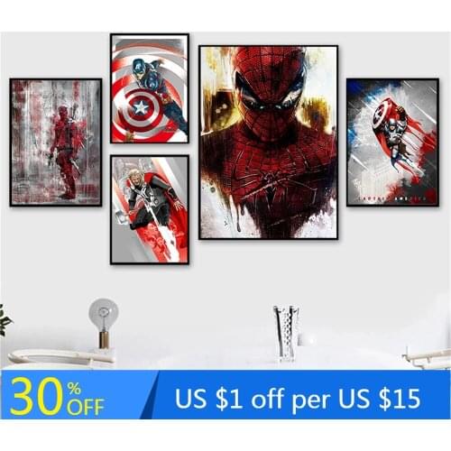 Captain America Thor Spiderman Comics Style Poster Canvas Painting Interior Cuadros Decor Cartoon Marvel Superhero Painting art