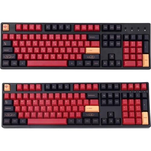 Q1JF 129 Keys PBT Keycap Set Dye-Subbed Cherry Profile Red Samurai Personalized ISO Keycap for cherry MX Switch TKL87 108