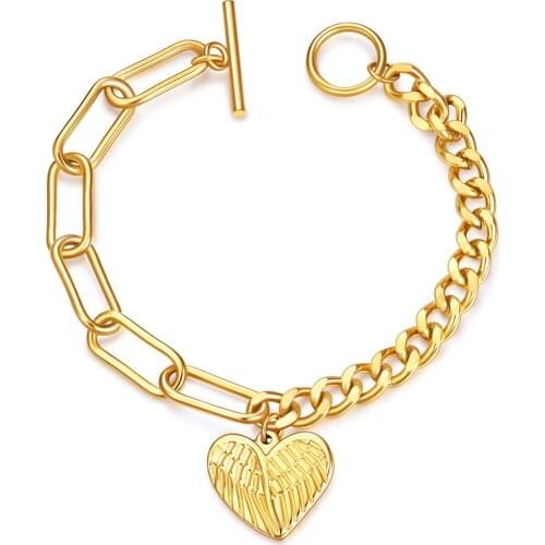 Angles Wing Charms Two Style Link Connector Bracelet Link Chain Jewelry Stainless Steel Material Simple Fashion Gift Women