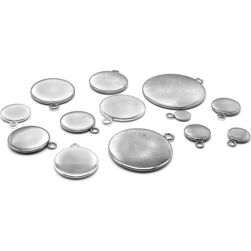 10pc/lot Stainless Steel Fit Glass Cabochon Cameo Bracelet Charms Necklace Pendants Findings Bases Tray Blank Diy Jewelry Making