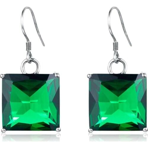 Szjinao Green Emerald Drop Earrings Women Silver 925 Earrings Square Vintage Gemstone Fine Jewellery Engrave Pendientes Discount